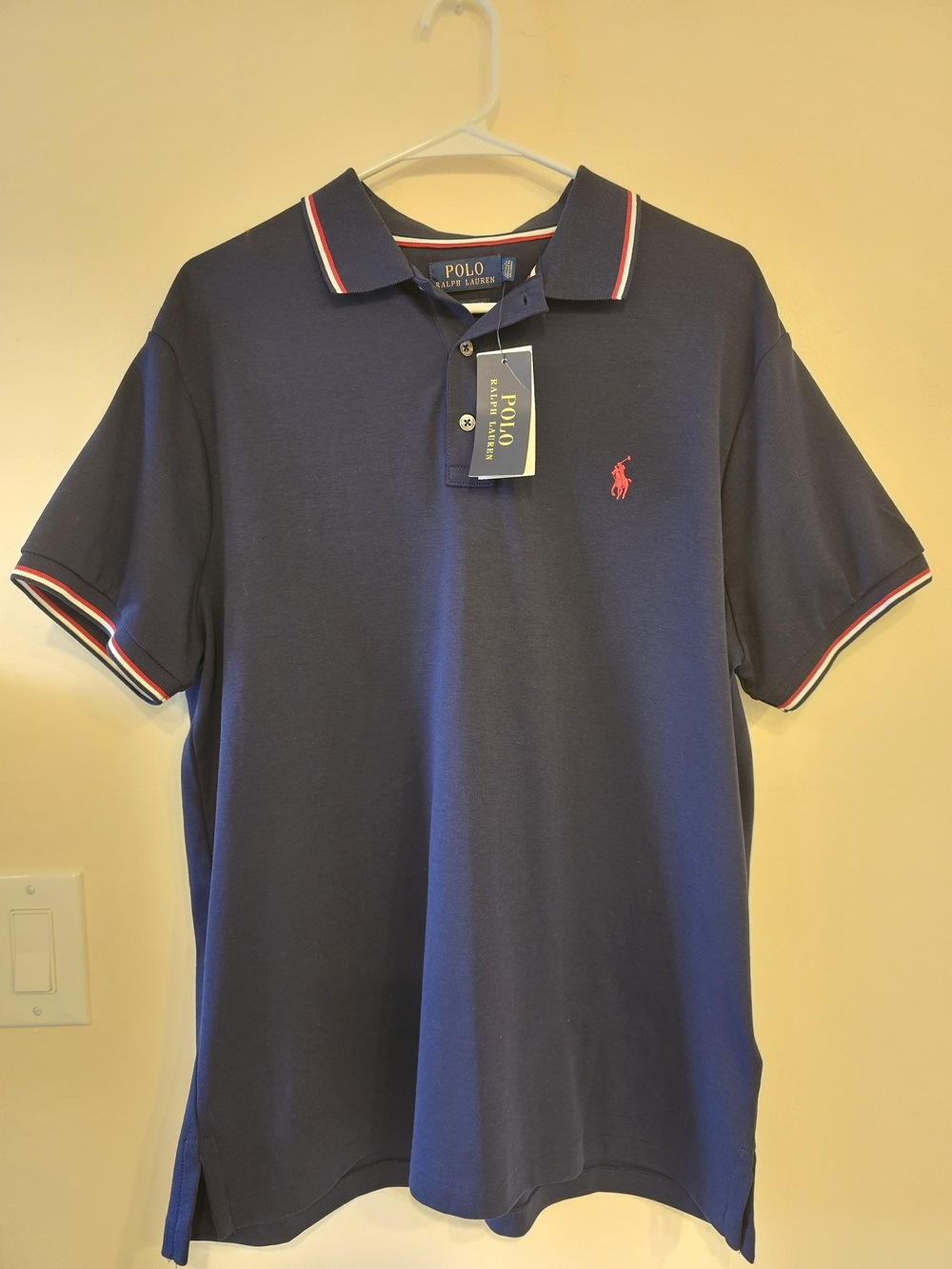 Polo Ralph Lauren Custom Slim Fit Color Block Polo Shirt Blue & Red Large NWT